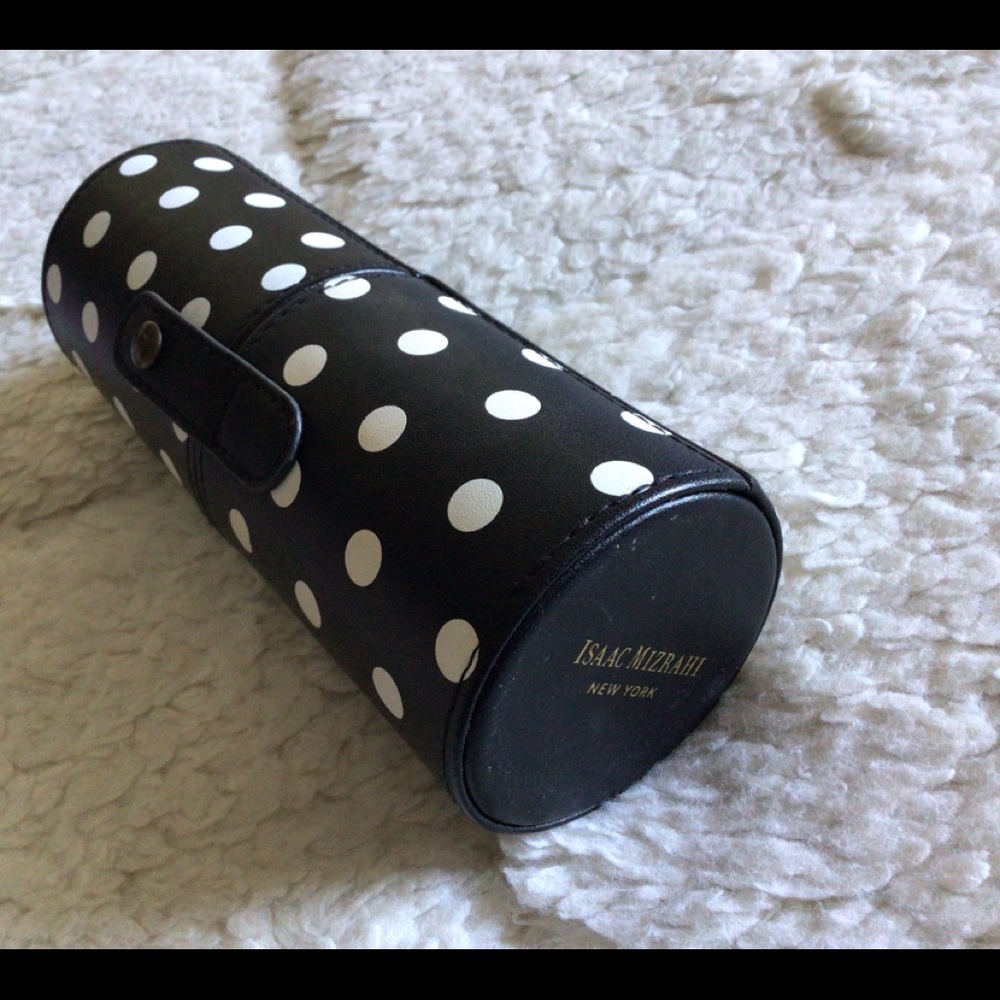Isaac Mizrahi Black and White Polka Dot Clutch Case Two Side Snap Button Closure